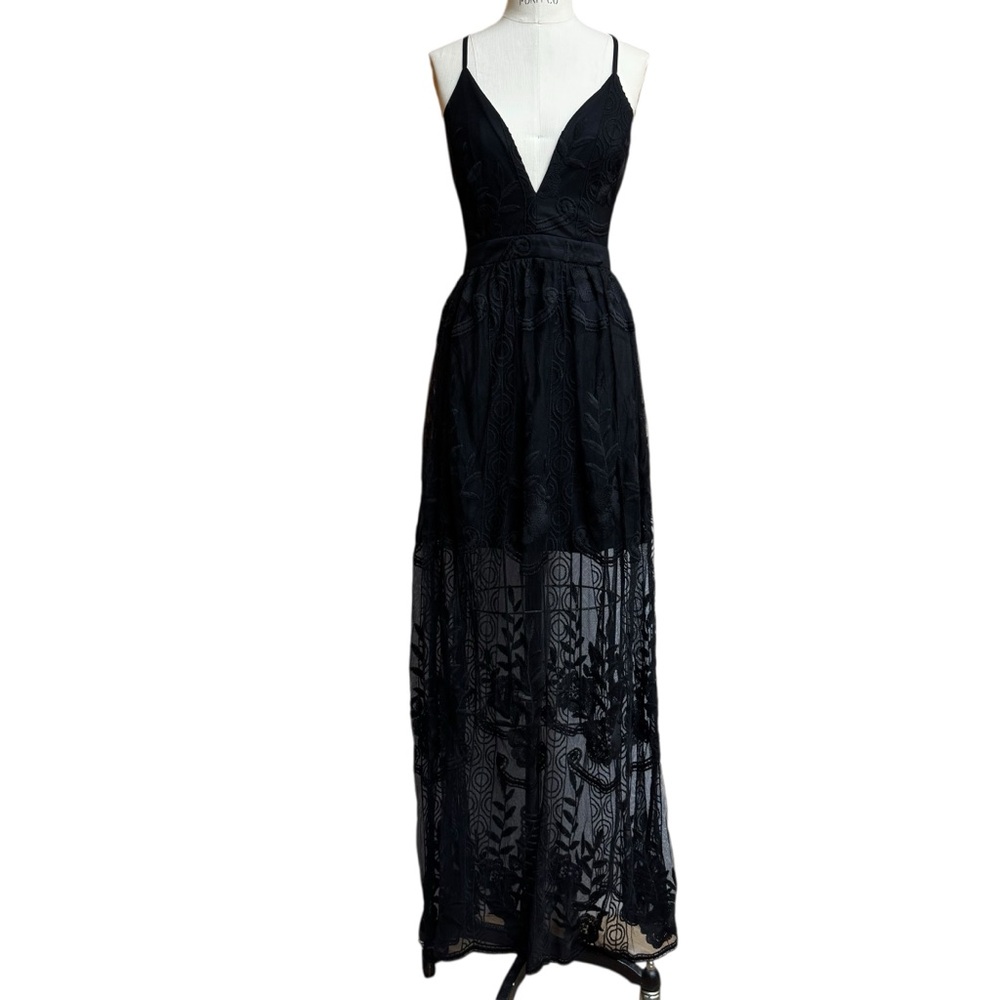 Entro Babydoll Lace Maxi Dress Sheer Whimsigoth Y2K Size M Black Grunge